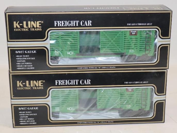 Group of 2 K Line CB&Q Classic Stock Train Cars in Original Boxes: 11.5" x 4.25" x 2.5" each