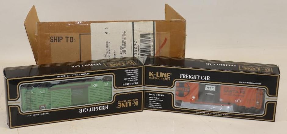 Group of 2 K Line Santa Fe and KCC Freight Cars in Original Boxes: 9" x 13.5" x 3" each