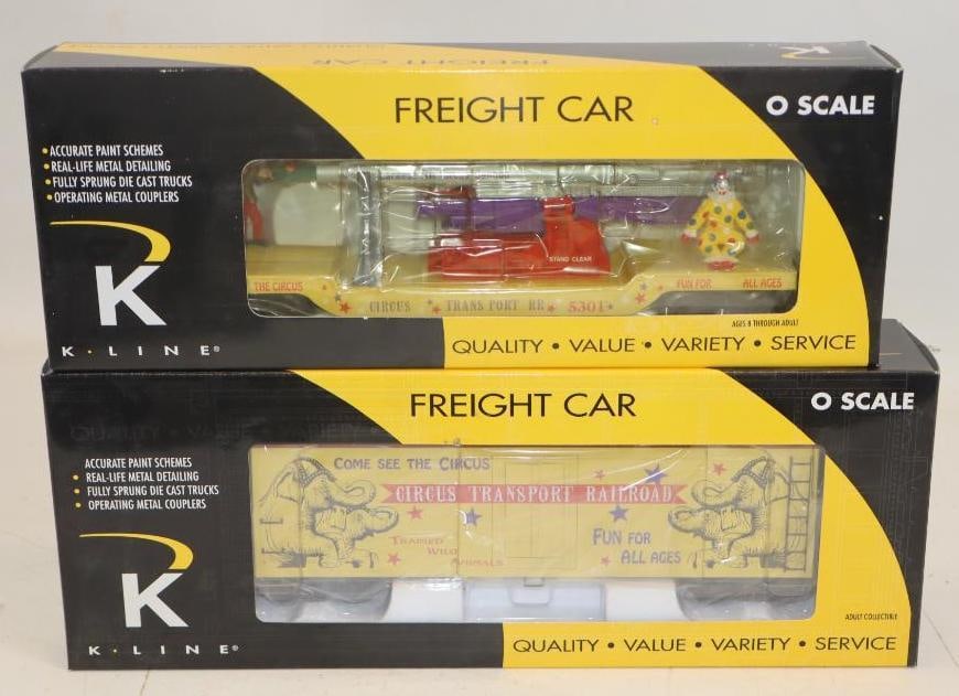 Group of 2 CTRR Circus Train Cars in Original Boxes: largest 16" x 6" x 3"