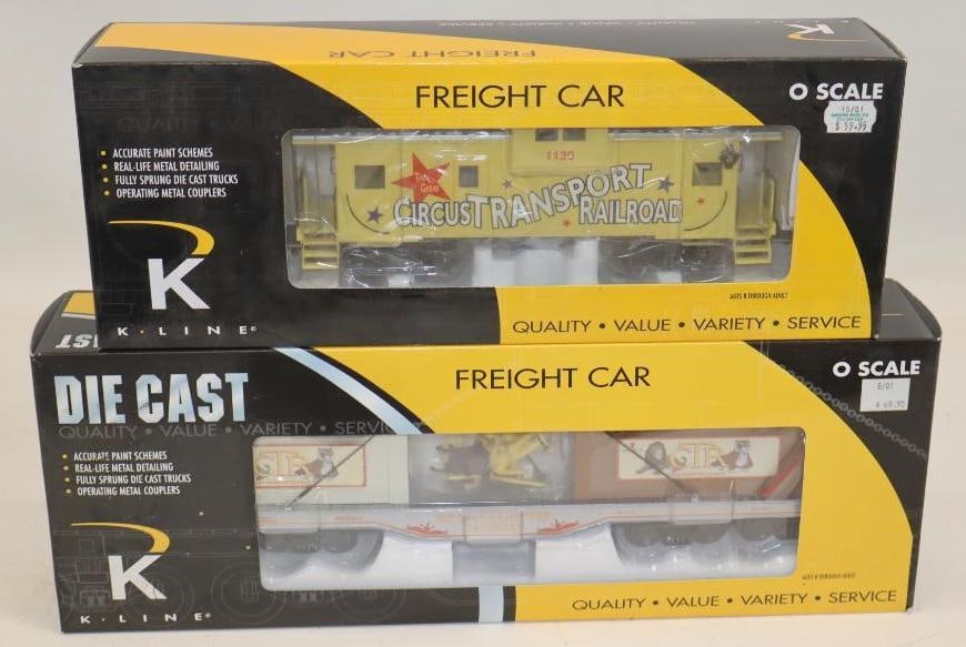 Group of 2 K Line CTRR Freight Car and Caboose in Original Boxes: largest 18" x 6" x 3.5"