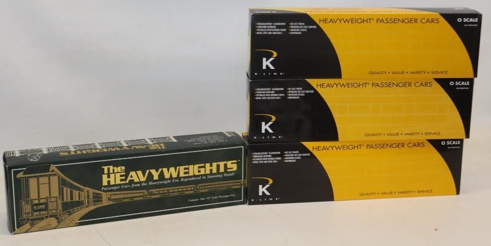 Group of 4 K Line Heavy Weight Passenger Cars in Original Boxes: 20" x 6" x 4" each