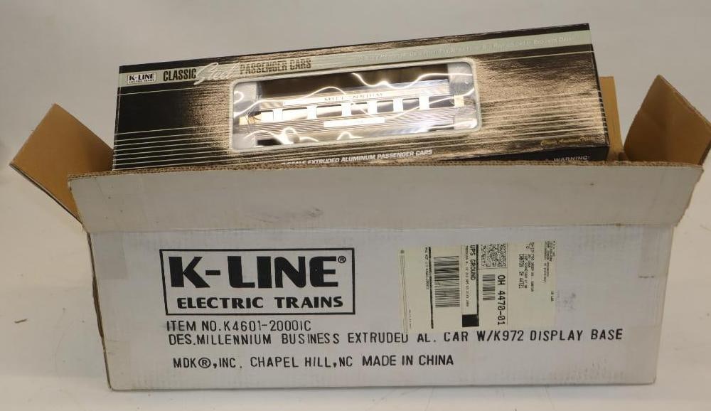 Group of 2 K Line Millenium Passenger Car and Train Track Display in Original Box: 23" x 8" x 7.5"