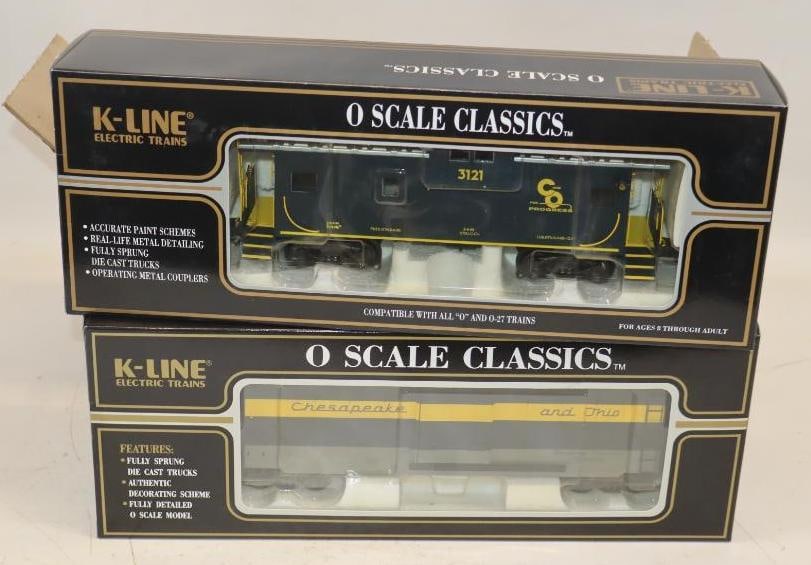 Group of 2 K Line C&O Classic Train Car 2 Pack in Original Box: 16" x 7" x 6.5"
