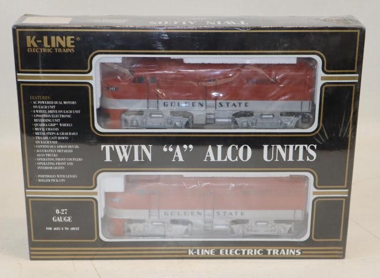 Group of 2 Twin A Alco Golden State Engines in Original Boxes: 16" x 3" x 12"