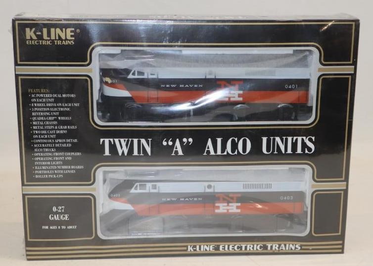 Group of 2 Twin A Alco Golden State Engines in Original Boxes: 16" x 3" x 12"
