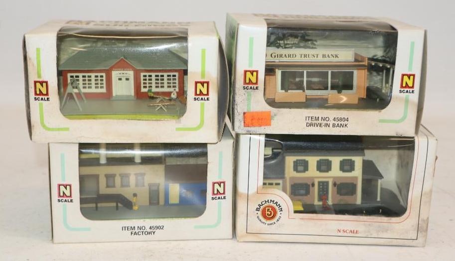 Group of 4 Railroad Scale Model Buildings in Original Boxes: largest 5" x 4" x 3"
