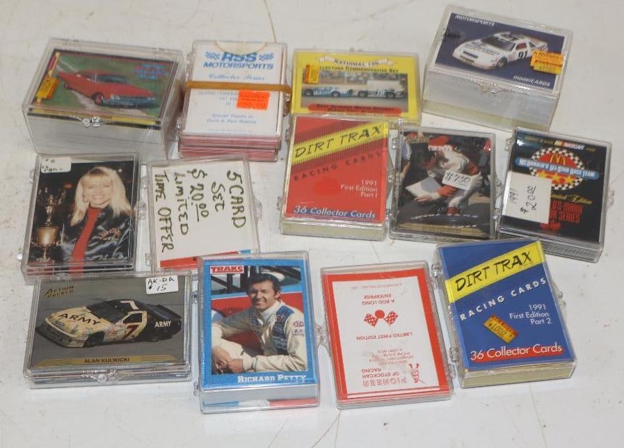 Group of 14 1990s Traks, Action Packed, and RSS Motor Sports Trading Card Cases: Largest is 3.5" x 2.75" x 2"