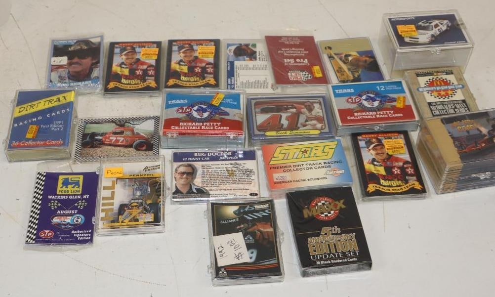 Group of 21 1990's NASCAR Drag Racing and Richard Petty Traks Trading Cards: Largest is 3.5" x 2.75" x 2"