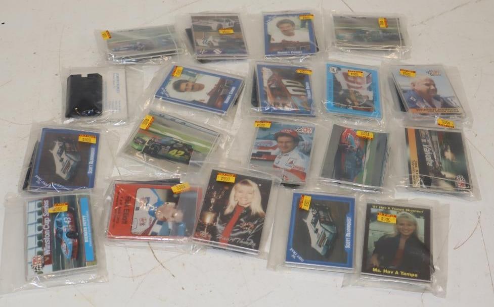 1991 and 1992 NASCAR and Dirt Track Racing Trading Cards in Plastic Cases with Stands: 2.75" x 3.5" x 0.25" each