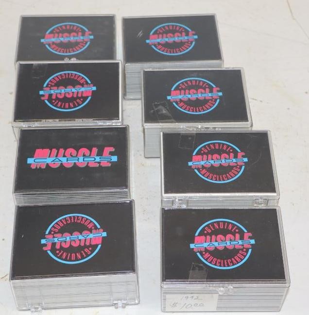 Group of 8 1992 Muscle Car Trading Card Sets in Plastic Cases: 2.5" x 3.5" x 2" each