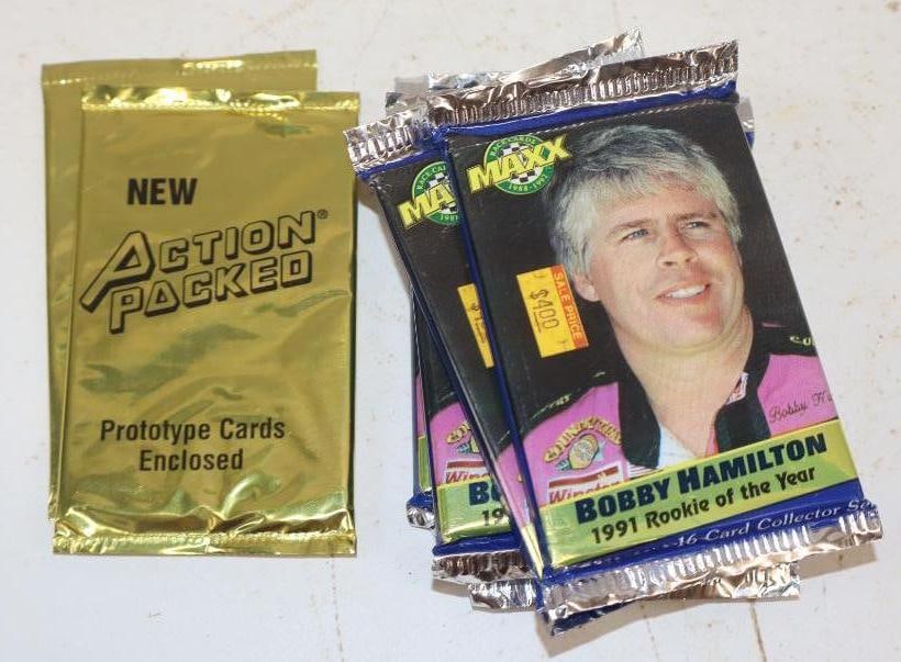 Group of 8 1991 Maxx and Action Packed NASCAR Unopened Trading Cards Packs: 2.5" x 3.5" each