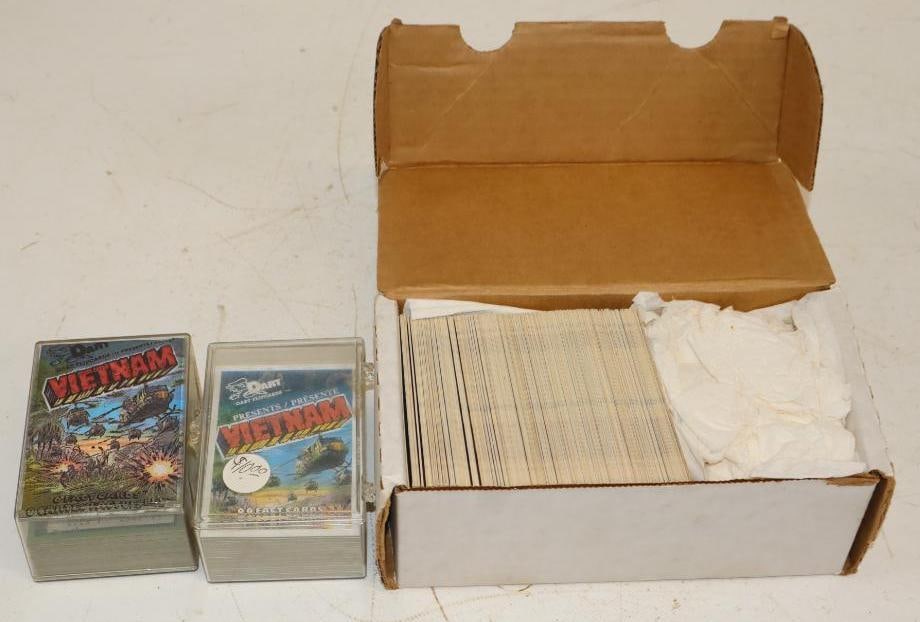 Group of 3 Pro Set Desert Storm and Vietnam Trading Card Sets: Largest is 8" x 4" x 3"