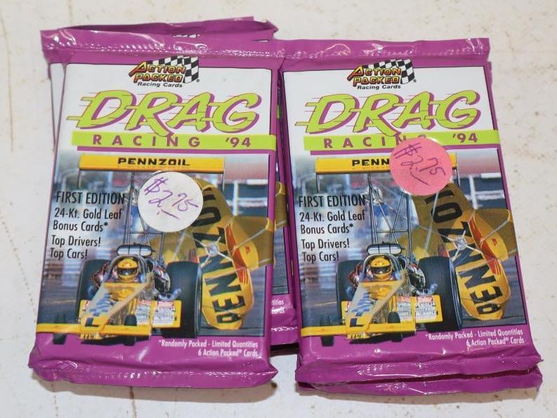 Group of 8 1994 Action Packed Drag Racing Embossed Trading Cards Unopened Packs: 2.5" x 3.5" each