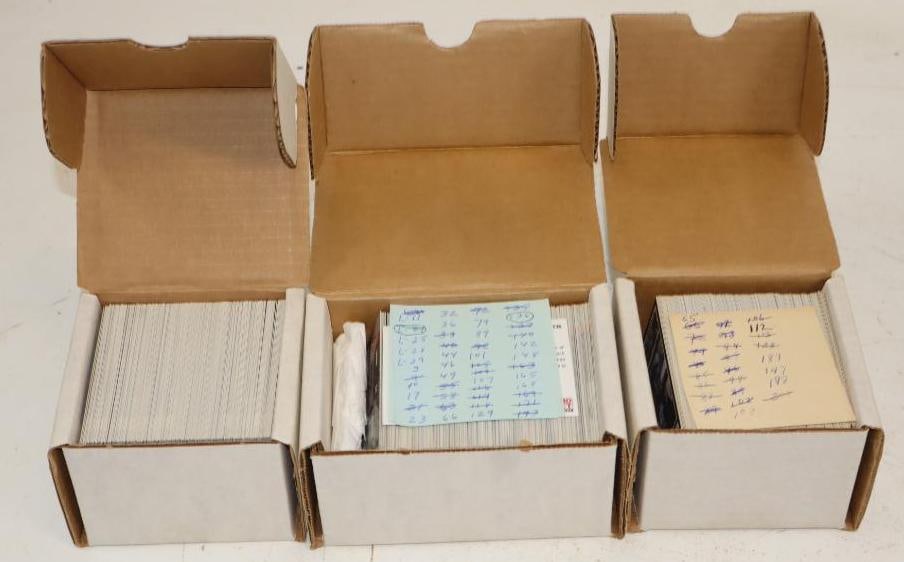 Group of 3 1991 and 1992 Traks and Pro Set NASCAR and NHRA Trading Card Sets: Largest is 6" x 4" x 3"