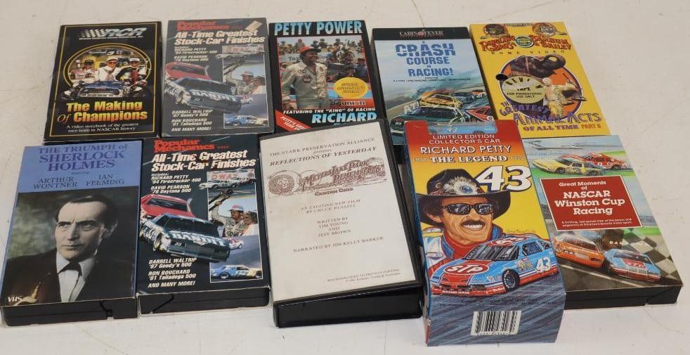 Group of 10 Stock Car, Winston Cup, and Meyers Lake VHS Tapes: Largest is 8" x 4" x 2"