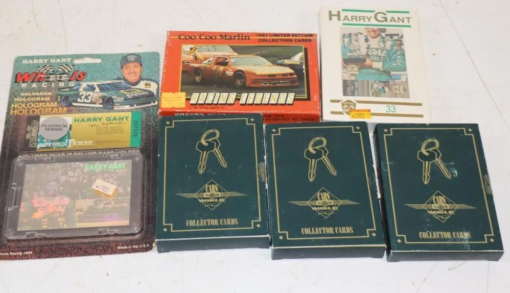 Group of 6 Harry Gant, Coo Coo Marlin, and Cars of the World Trading Card Sets in Original Boxes: Largest is 5" x 8.5"