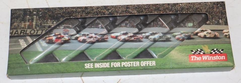 Group of 5 Winston Cup NASCAR Lighters in Original Box with Racing Scene: 10" x 3" x 1"