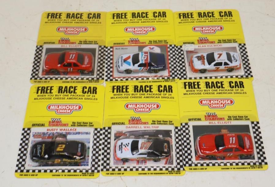 Group of 6 Racing Champion Milkhouse Cheese Give Away Diecast Racing Stock Cars: 1/64 Scale Cars