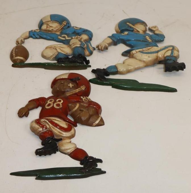 Group of 3 1976 Homco Cast Metal Football Player Wall Decoration: 11" x 7" each