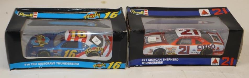 Group of 2 Morgan Shepherd and Ted Musgrave 1/24 Scale Diecast Racing Cars in Original Boxes: 10" x 5" x 4" each