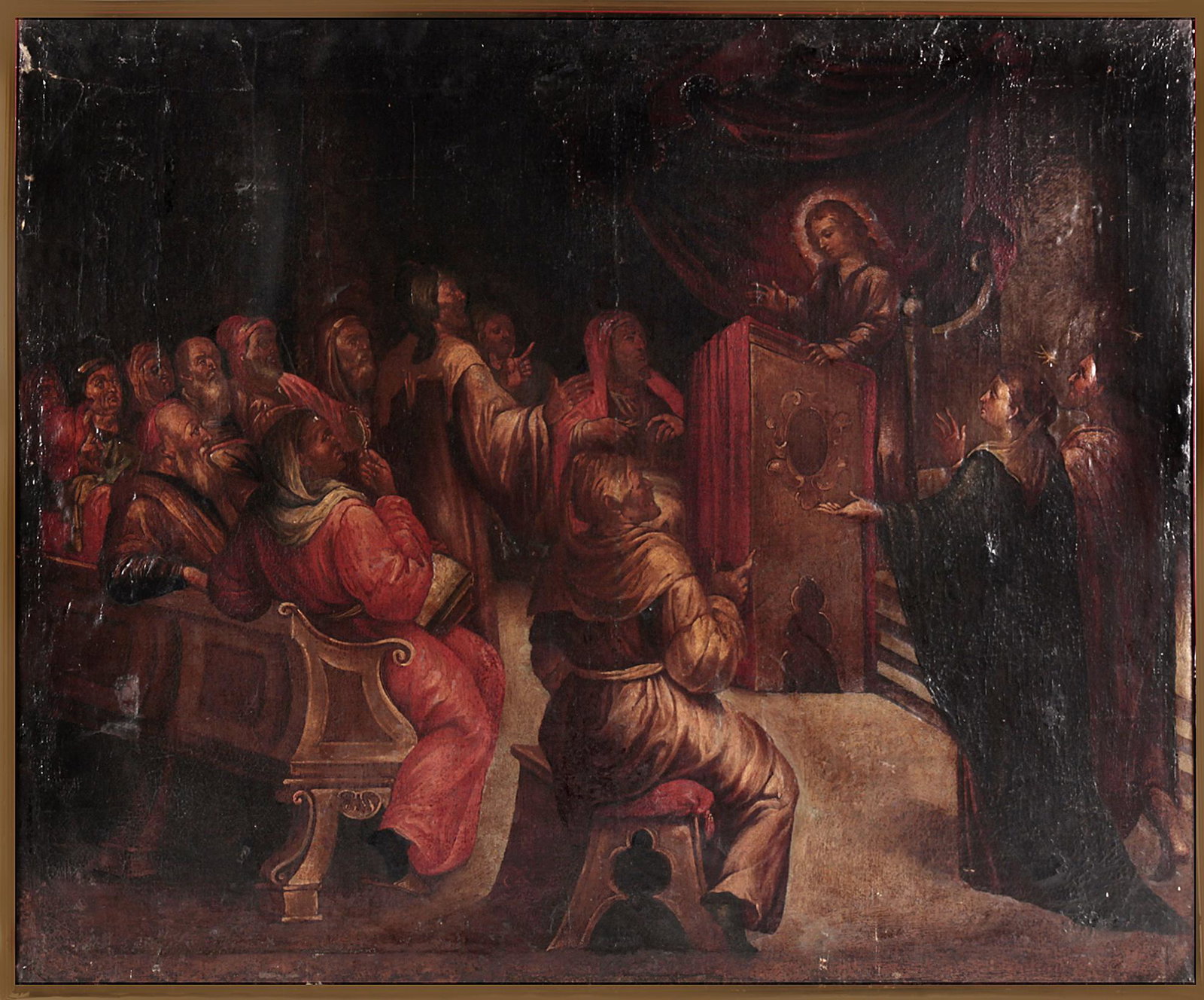 17th century Spanish school: Escuela espaÃ±ola siglo XVII. "JesÃºs ante los doctores", Ã³leo sobre lienzo, 85x100 cm.