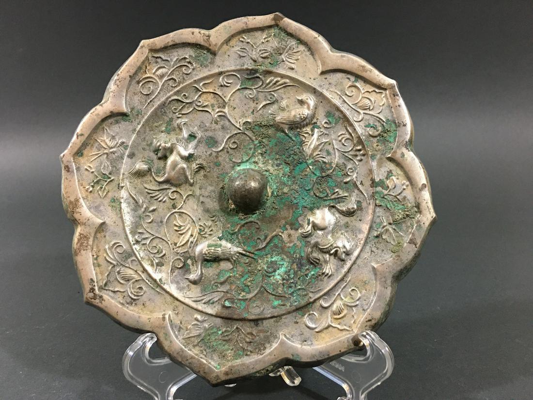OLD Chinese Bronze Mirror with decorations, Jin Period: OLD Chinese Bronze Mirror with decorations, Jin Period - 12th Century. 7" diameter