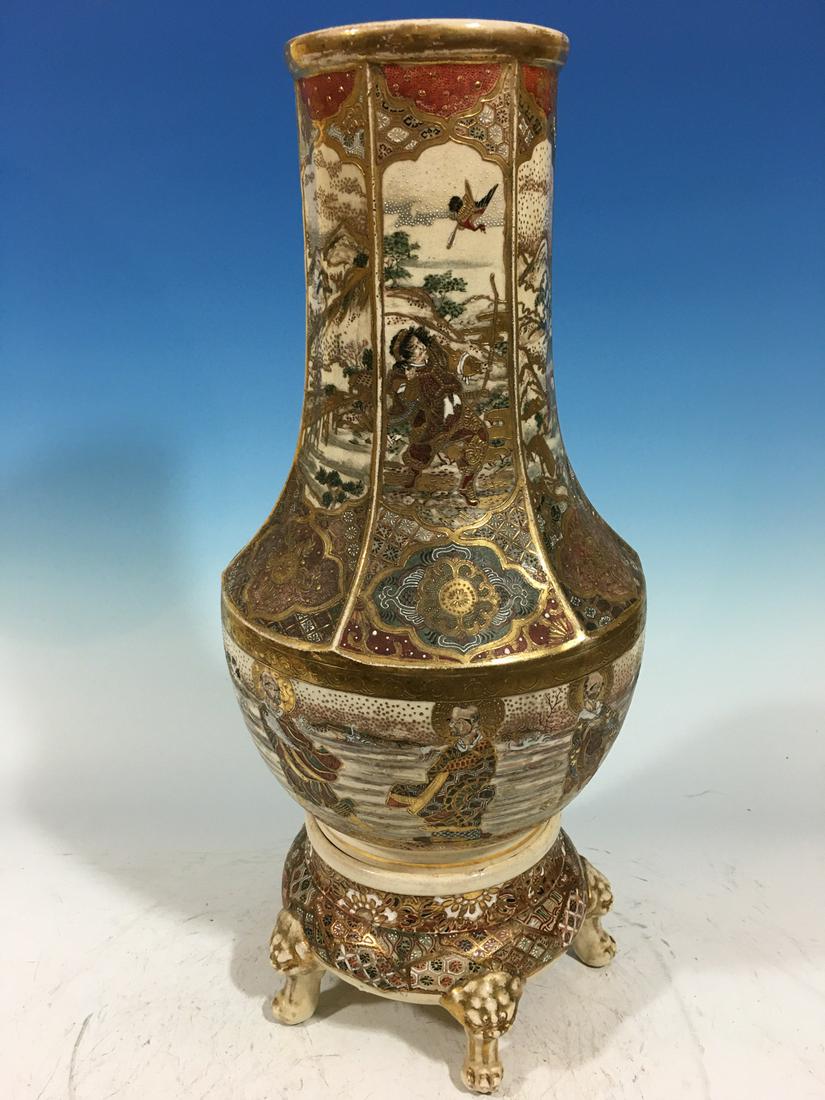 OLD Japanese Satsuma Vase on Stand, Meiji period: OLD Japanese Satsuma Vase on Stand, Meiji period. 18 1/2" high