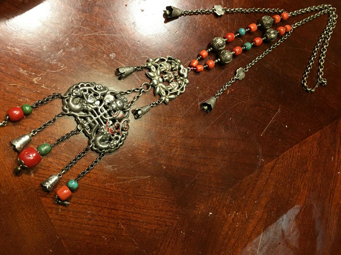 OLD Large Chinese Himayan Silver Jewelry Necklace, 19th (1 of 8)