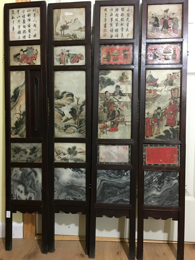 OLD Chinese Panels with Paintings on Marble Tiles, late (1 of 10)