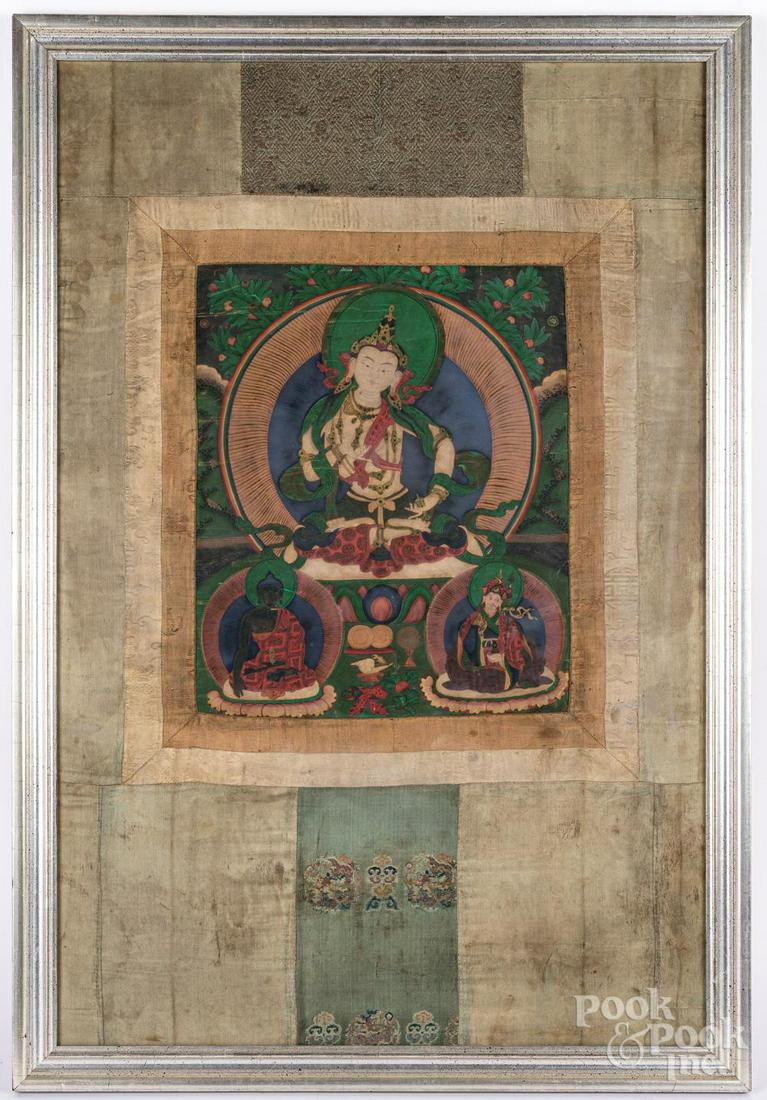 Old Large Chinese Silk Thangka, 19th century (1 of 3)