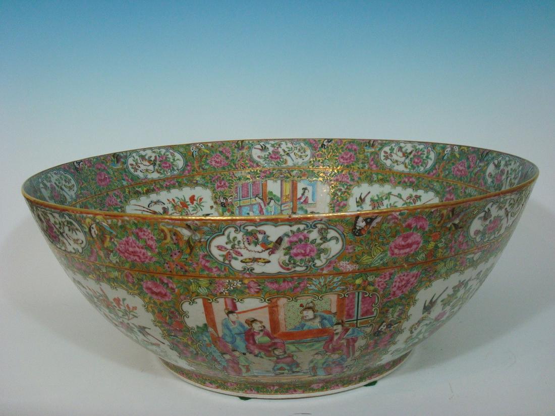 A Fine Large Chinese Rose Medallion Punch Bowl, 23 1/2" (1 of 9)
