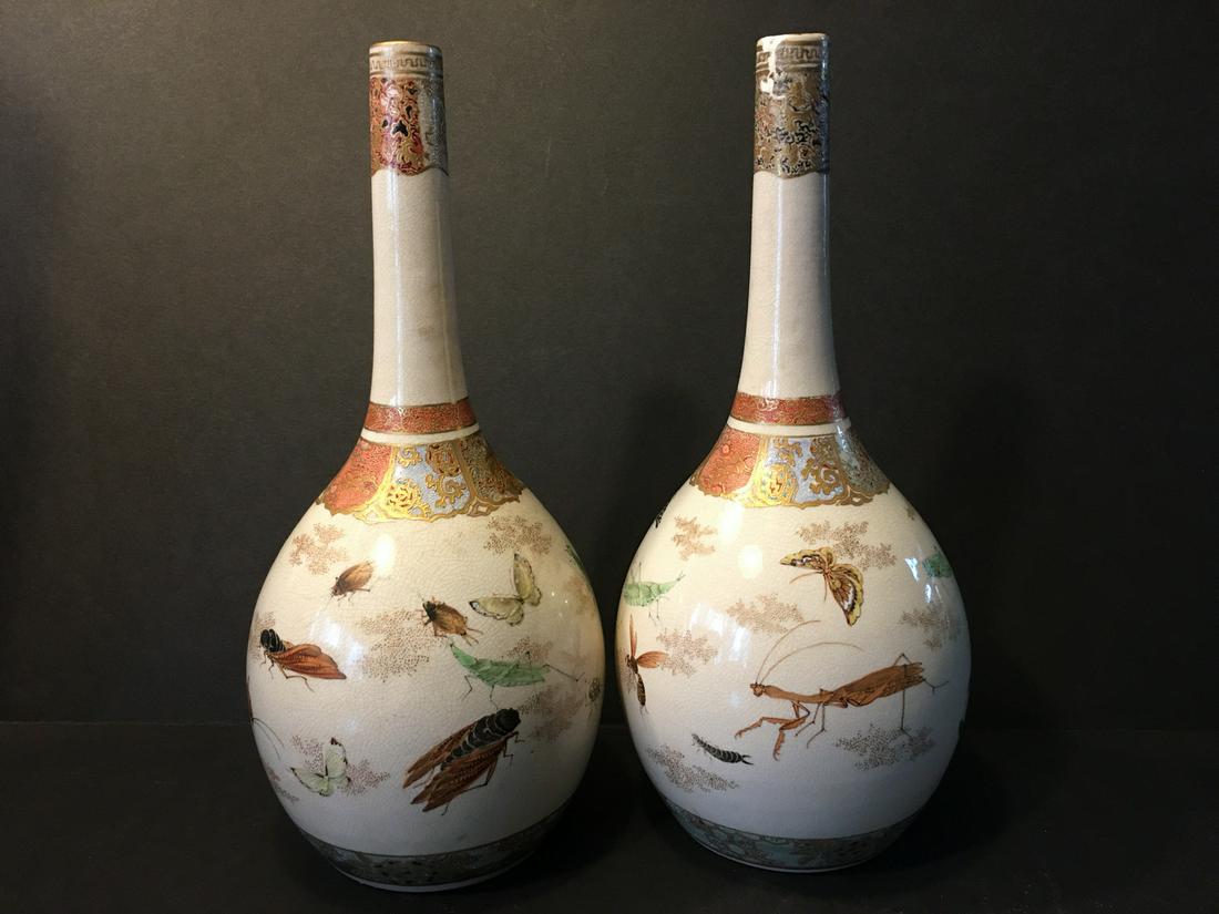 OLD Large Pair Japanese Satsuma Bottles, Meiji Period (1 of 7)