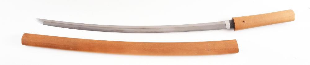 OLD FINE JAPANESE SIGNED (KANE NAGA) WAKIZASHI SWORD IN: OLD FINE JAPANESE SIGNED (KANE NAGA) WAKIZASHI SWORD IN SHIRASAYA MOUNTS. Overall 32" long