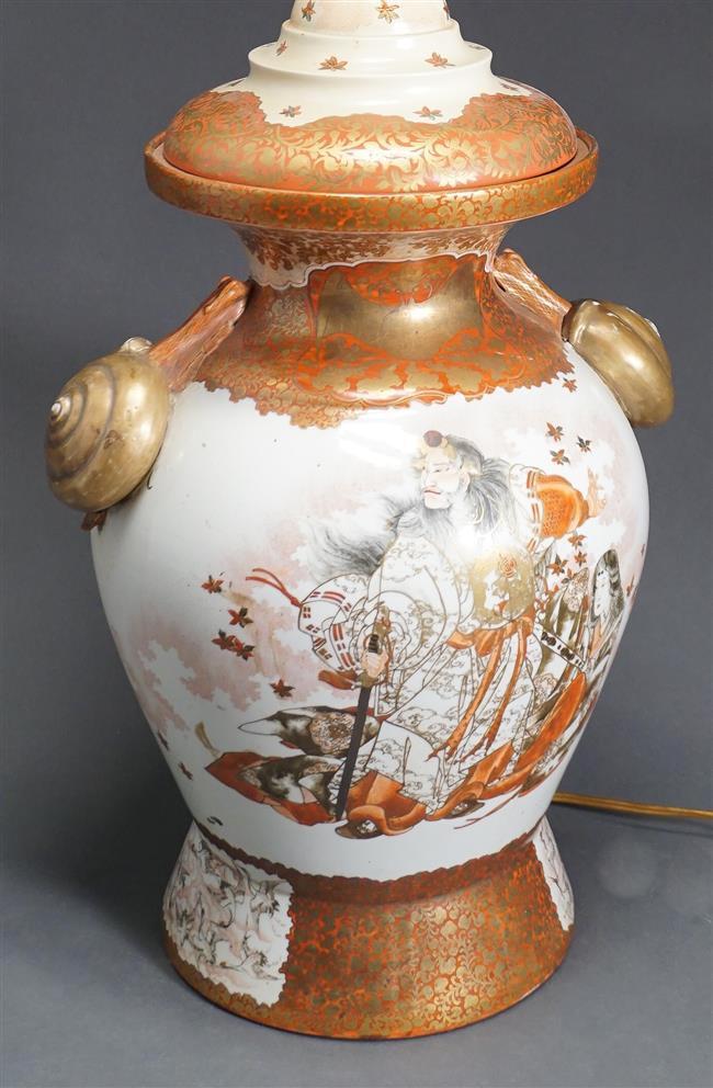 ANTIQUE Large Japanese Kutani Vase as Lamp: ANTIQUE Large Japanese Kutani Vase as Lamp, large and heavy. Vase itself 25" high, very wide