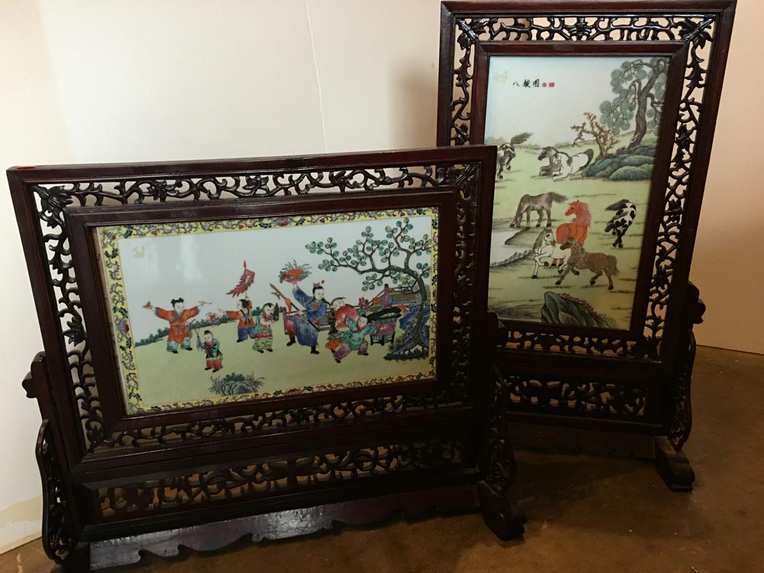 Two Large Chinese Porcelain Plaque Screens (1 of 6)