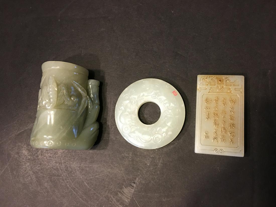 Chinese Jade Bitong, BI and Plaque Pendant (3 pieces) (1 of 6)