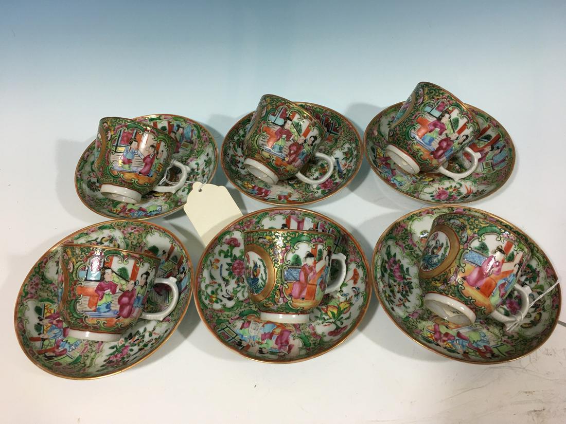 Old Chinese Rose Medallioin Teacups and Saucer Plates, (1 of 10)