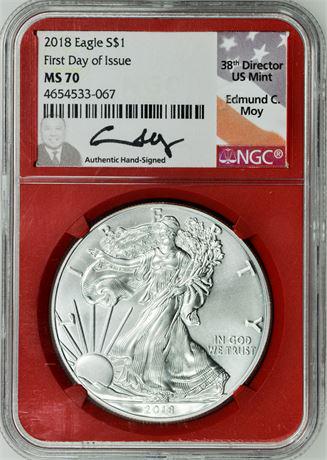 2018 First Day of Issue Edmond Moy Sign. Silver Eagle (1 of 3)