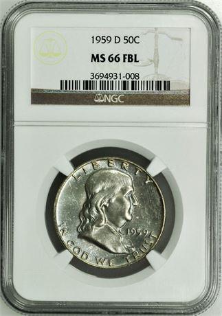 1959-D Franklin Half Dollar NGC MS-66 FBL (1 of 3)
