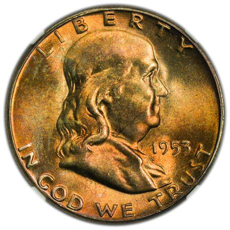 1953-S Franklin Half Dollar NGC MS-66 Orange Glow (1 of 3)