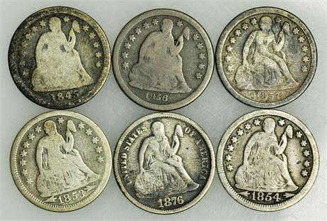 Group of 6 Coins. 1845 1853 arr 1854 arr 1856-O 1857 (1 of 2)