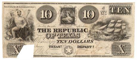 1840 Republic of Texas $10 Note Cut Cancelled (1 of 2)