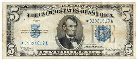 Fr.1650* 1934 $5 Silver Certificate Star Note - (1 of 2)