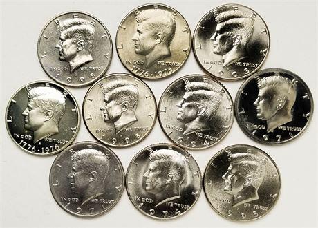 Lot of 10 Coins. Kennedy Half Dollars 1971-1998 PRF (1 of 2)