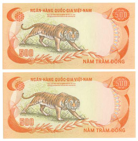Pair of VIETNAM, South P#33a ND(1972) 500 Dong UNC: Pair of VIETNAM, South P#33a ND(1972) 500 Dong UNC Estimate: $15