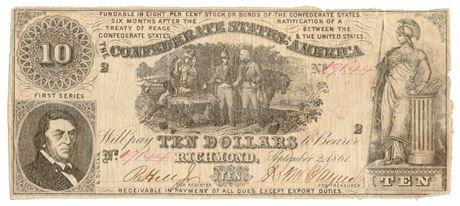 Type 30 1861 Ten Dollar Confederate Note (1 of 2)