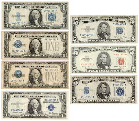 Lot of 7 Silver Certificate Notes (1 of 2)