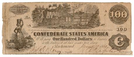 Type 39 1862 $100 Confederate Note (1 of 2)