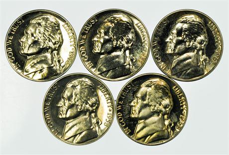 Group of 5 Proof Jefferson Nickels 1955, 1956, 1958, (1 of 2)