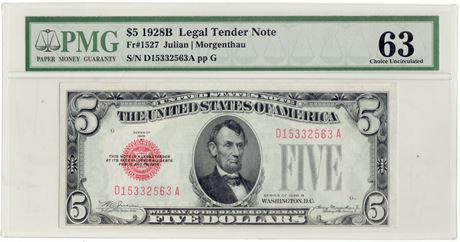 Fr.1527 1928B $5 Legal Tender Note PMG MS-63 (1 of 3)